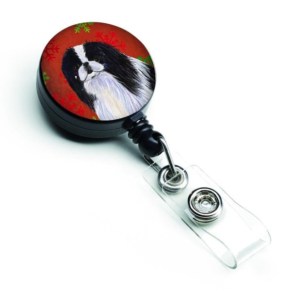 Teachers Aid Japanese Chin Red & Green Snowflakes Holiday Christmas Retractable Badge Reel TE226797